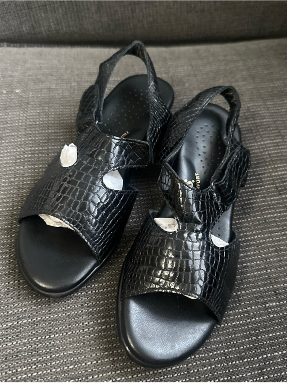 SAS leather Black Croc-Embossed Slingback Sandals